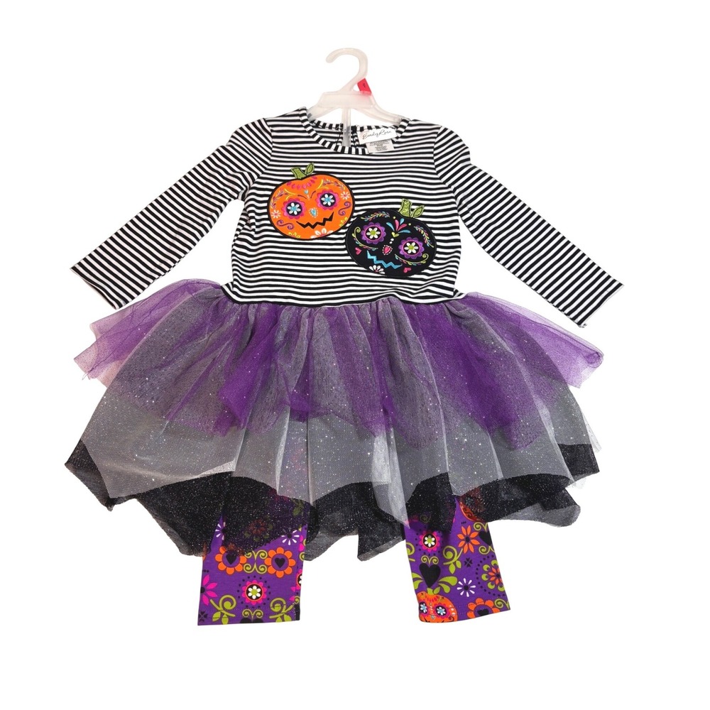 Emily Rose Toddler 2T Halloween Tutu Dress/Leggings Set Sugar Skull Pumpkin NWT
